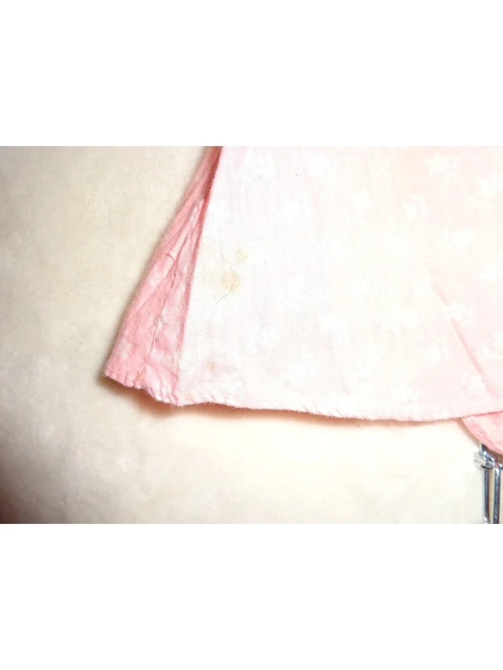Vintage Pink Floral Calico Baby Doll Dress Eyelet Flutter Trim Ribbon